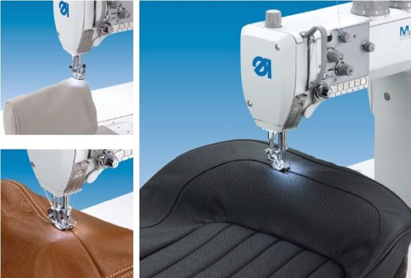 1-2.jpg Durkopp Adler 868 M-Type single or double needle post-bed lockstitch sewing machine with bottom feed, needle feed and alternating top feed for medium-heavy duty materials.
