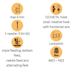 1-30.png Cometa VCA 40 02 XXS post bed, bottom feed, needle feed and alternating feet sewing machine with height adjustment up to 9 mm