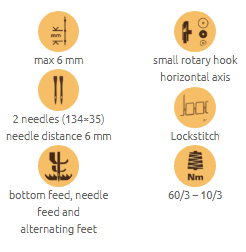 1-34.png Cometa VCA 40 02 CS ES - 2 Needles High, Extra small Post bed sewing machine with a sliding column. Bottom feed, needle feed and alternating feet, with foot stroke adjustable up to 9mm