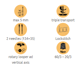 1-70.png Cometa VBR 02 BR Feed-of the arm machine (U-Type), tween-needle, bottom feed, needle feed, alternating feet, lockstitch.