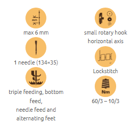 1-74.png Cometa VCA 40 02 CS ES High Extra small Post bed with a sliding column, single needle machine, bottom feed, needle feed and alternating feet, with foot stroke adjustable up to 9mm