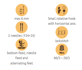 1-77.png Cometa VBO 2 NEEDLES Triple feeding, two needles lockstich sewing machine with oscillating arm and XXS post bed