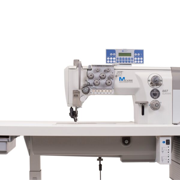 Durkopp Adler 887 M-TYPE One or two needle flatbed machine with triple feed - wheel feed, needle feed and driven roller presser for light and medium-heavy materials