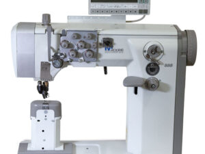 Cometa VCA 888 400 2N Decorative stitches. 2-Needles Post bed, lockstitch sewing machine, with wheel feed, needle feed and driven roller presser feed. Thread trimming.