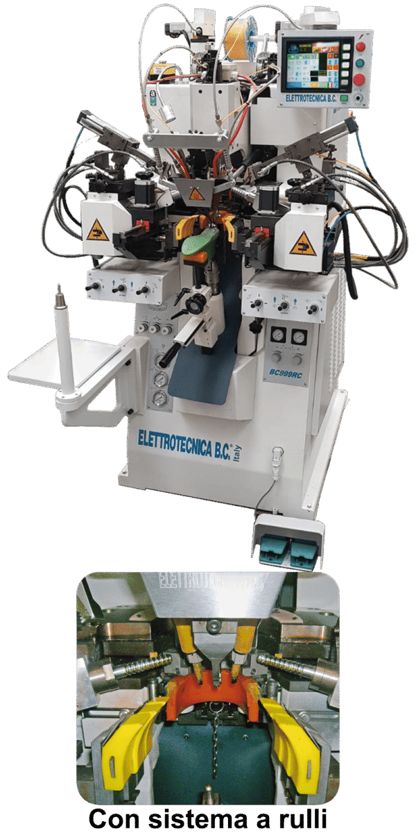 999rc.png Elettrotecnica BC Mod 999 RC Heel and side lasting machine with rollers, with thermoplastic, programmed