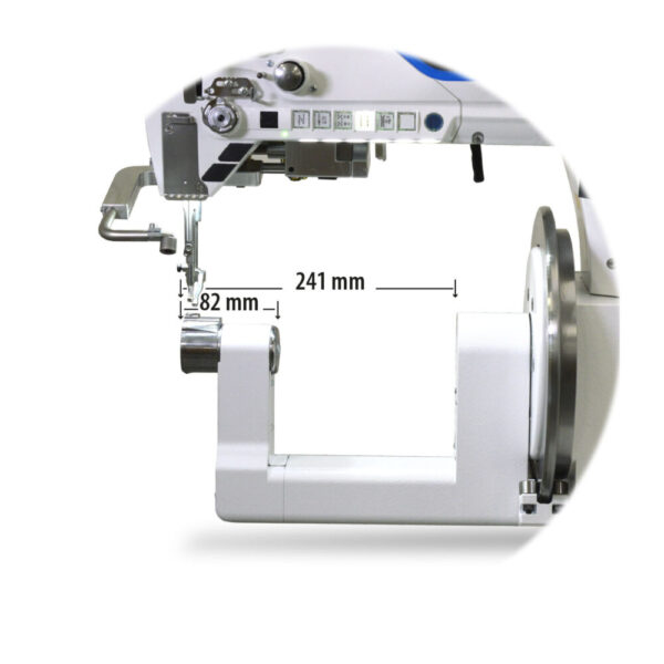 VBO_360_EVO_DELTA_BLU_MIS_BRACC_1000x1000.jpg Cometa VBO 360° EVO DELTA Single needle, triple feed, lockstitch sewing machine with 360° horizontal axis rotating arm
