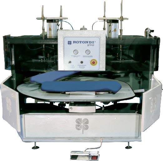 Rotondi 12RD T-133 120 degree rotation carousel for forepart underpressing & blocking. Equipped with Leonardo computer