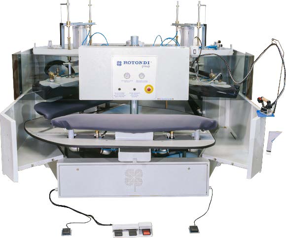 Rotondi 12RD OU-301/339 Carousel Ironing press 120 degree rotation for L&R forepart and sides and back. Double bucks. Equipped with Leonardo computer
