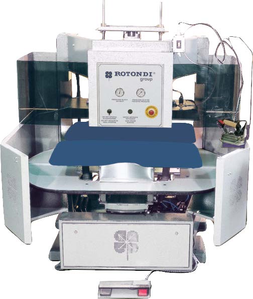 1-5.jpg Rotondi 18RD P-16 180 degree rotation carousel for dart, side seam opening and pocket welt pressing. Equipped with Leonardo computer