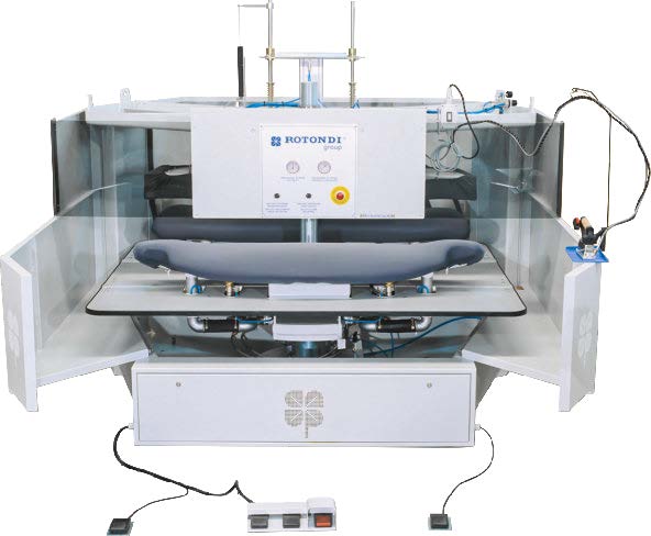 1-66.jpg Rotondi 18RD U-315DO Carousel finishing press 180 degree rotation for ladies jacket L&R forepart. Equipped with Leonardo computer and precision pressing device