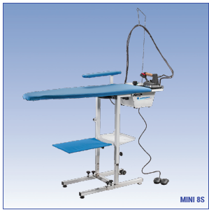 Rotondi MINI 8 - Suction or Suction & Blowing Ironing Board with folding legs for families, tailors, ateliers, and shops.