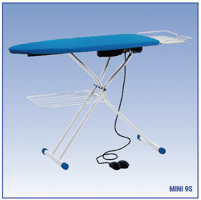 Rotondi MINI 9 + RRA1 - ASPIRATING ironing table with folding legs for families, tailors, ateliers, and shops.