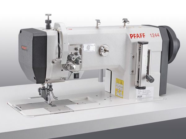 PFAFF 1244 Double-needle, lockstitch flatbed sewing machines with large vertical hook, roller presser driven and drop feed