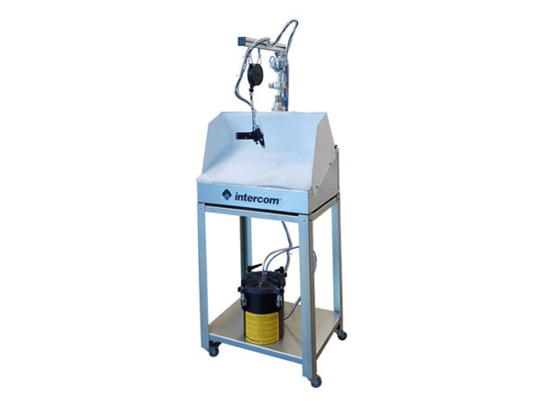 INTERCOM I388R - Vacuum bench B3 on base with wheels spraying system S8 and tank CO installed Bonding machine for leather goods